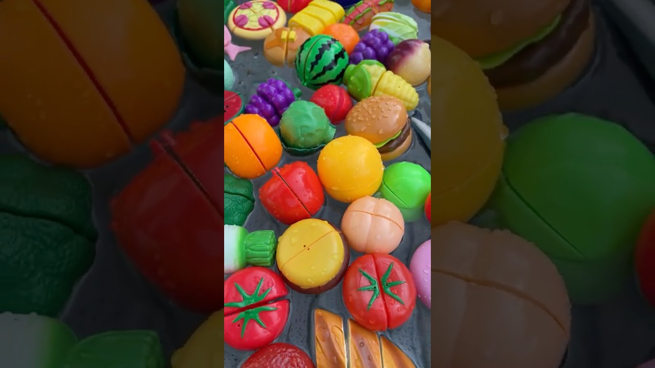 プラスチックの果物＆野菜カットと水に落とす音　ままごとベルクロカットASMR　 #ASMR