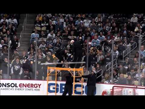 Eric Tangradi hits John Erskine and breaks the glass HD