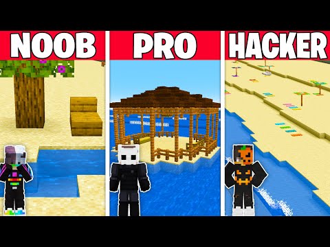 NOOB vs PRO vs HACKER: MASSIVE BEACH BUILDING BATTLE! - Minecraft