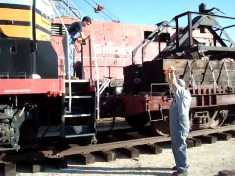 PSRM: Geep, SP3873 approaching to couple the cars, with Don, brakeman trainee, and Alex Fiori