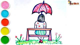 🌧️ Easy Rainy Day Drawing for Kids ☔ | Step-by-Step Drawing & Coloring