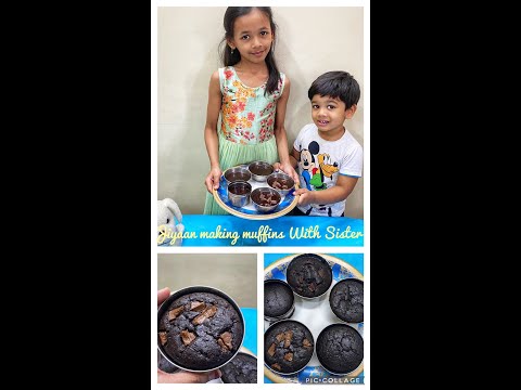 jiyaan making muffins with sister/brother sister baking/homemade chocolate muffins by jiyaan