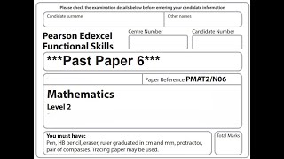 Functional Skills Maths L2 Past Paper 6 Pearson Edexcel
