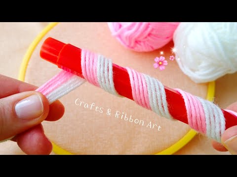 It's so Cute !! Superb Flower Craft Idea with Wool - Hand Embroidery Amazing Flower Design