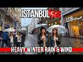 Istanbul Winter Rainy Windy City Life 4K Walk Taksim Square Istiklal Street Food Shops 2026