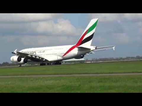 Emirates Airbus A380 EK148 Takeoff Amsterdam Schiphol Airport Runway 36L HD