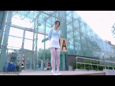 [4K] 露露咪-V領上衣搭配窄裙膝上襪, ニーソックス, 무릎 위 양말, Knee-high socks