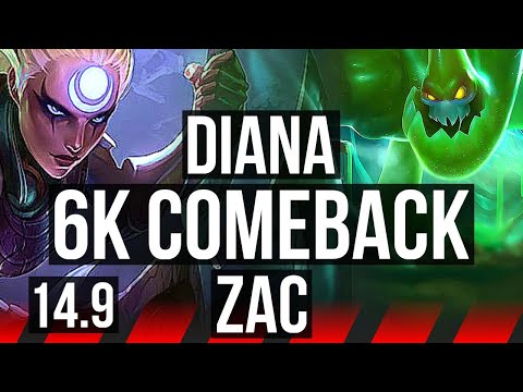 DIANA vs ZAC (TOP) | 6k comeback, 1100+ games, Rank 9 Diana, 6/3/13 | BR Challenger | 14.9