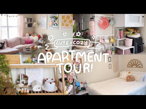 CUTE + COZY APARTMENT TOUR 🍒🏠💐✨*490 SQ FT *small *realistic *2021