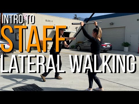 Basic human movement staff drills - Lateral walking drills with staff and 360 defense.