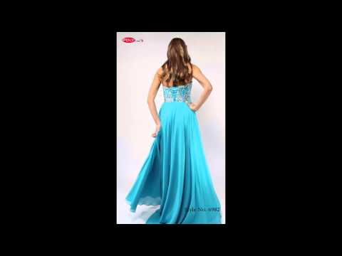 Polyusa Style 6982 Turquoise Strapless Chiffon High-Low Dress with Beaded Bodice