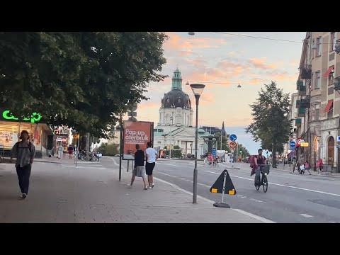 Stockholm Walks: Odenplan. Relaxing stroll in the beautiful late evening sunset. 4K.