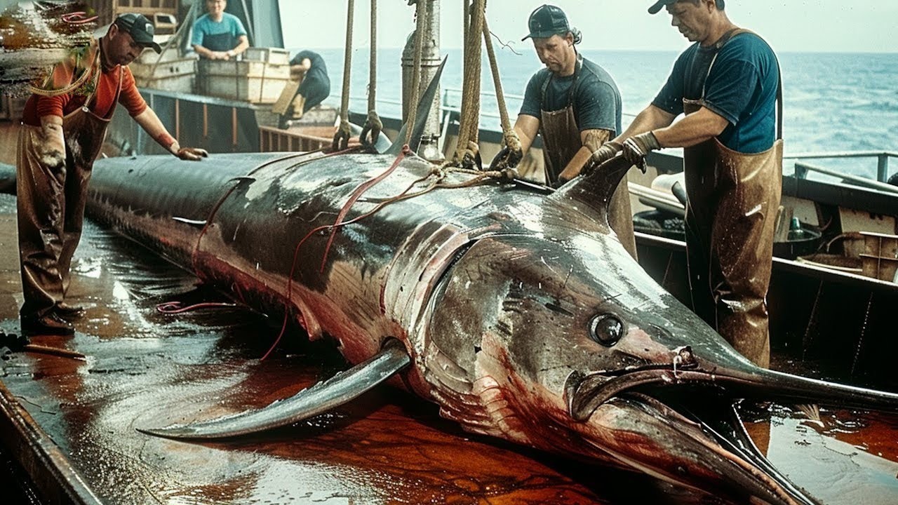 Fishermen catch hundreds of tons of giant swordfish, how to catch and process swordfish this way