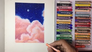 Oil Pastel Drawing/Beautiful Pink Clouds/Daily Sat