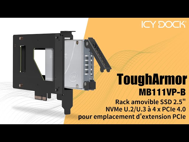 Vídeo relacionado con ICY DOCK ToughArmor MB699VP-B Caja de backplane, Rack móvil, Carcasa de Rack metálica Resistente para 4 SSD NVMe 4.0 NVMe 4.0 de 2,5" en una bahía de 5,25" con Conector miniSAS HD SFF8643