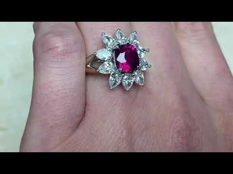 Ruby and Diamond in 18k White Gold Flowerhead Design Ring - Ariss Ring - Hand Video