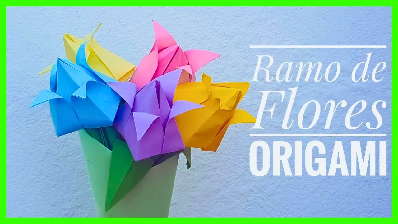 ▷ Cómo hacer un 💐 RAMO de FLORES 💐 de papel Origami FÁCIL ✅ | Tulipanes 🌷 de Papiroflexia