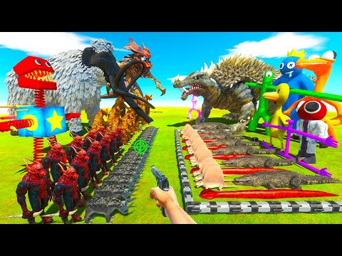 Reptiles VS Infernals | Rainbow Friends VS Creepy Monsters - Animal Revolt Battle Simulator