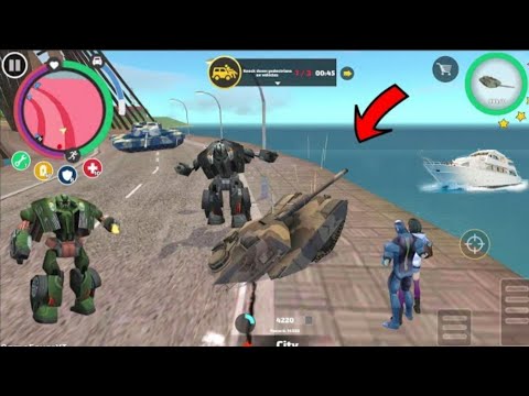 Rope Hero Vice Town (Army Tank Cavedin Bridge) Army Tank Destroy Black PoliceCar Robot - HD