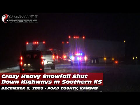 Crazy Snowstorm Strands Drivers in Kansas - 12/02/2020 Ford County, KS