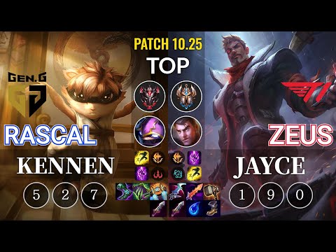 GEN Rascal Kennen vs T1 Zeus Jayce Top - KR Patch 10.25