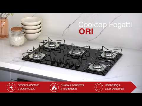 Video thumbnail of Fogão Cooktop Fogatti Ori 5 Bocas Vidro Preto Bivolt