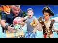 PiRATE Vs DINO Caleb And DAD Search PIRATES ISLAND For The LOST GOLD With MOM PRETEND PLAY ️