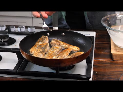 You're frying fish and the flour burns in the pan? That won't happen anymore. / Give me your apron.