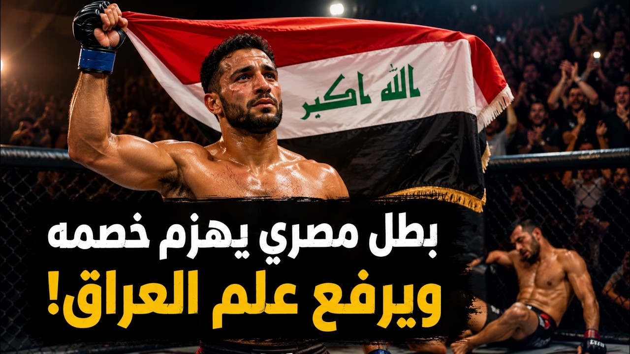مقاتل مصري يهزم منافسه العراقى .. ثم يفاجئ الجميع برفع علم العراق !