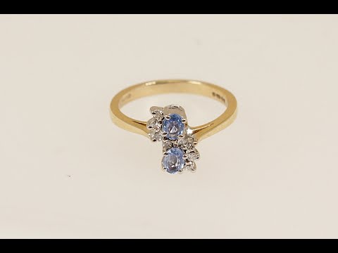 9ct Gold Blue Topaz and Diamond Duo Ring   #4081