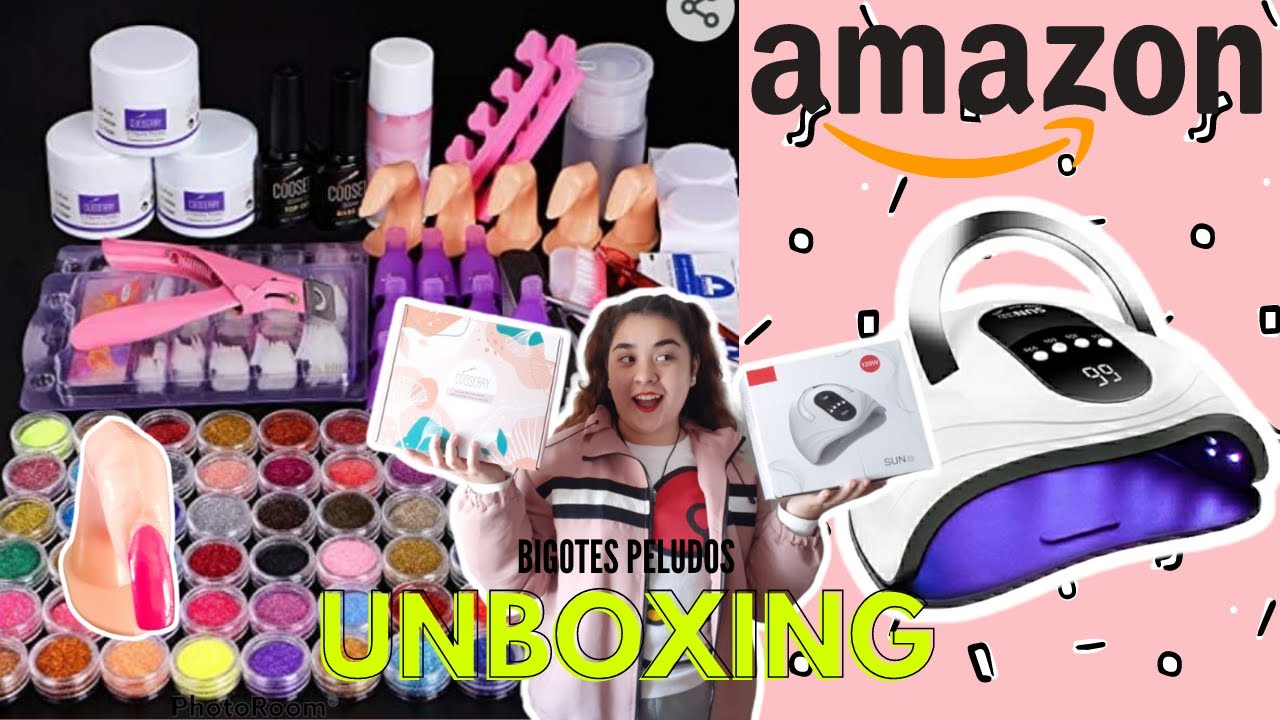 KIT PROFECIONAL PARA UÑAS ACRILICAS DE AMAZON + LAMPARA LED UV| BIGOTES PELUDOS UNBOXING