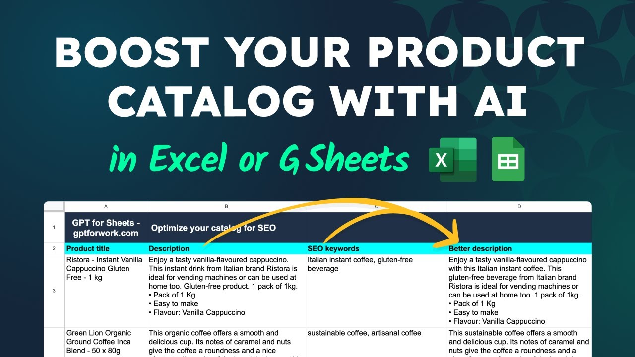 Optimize your product catalog with AI in Google Sheets or Excel!