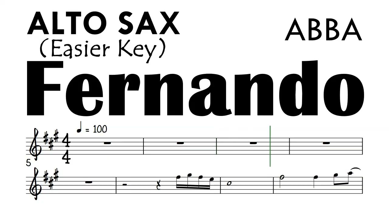 FERNANDO Alto Sax ABBA Easier Key Original Key Sheet Music Backing Track Partitura