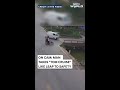 On Camera Narrow Escape For Pillion As Bike Crashes Into Stream