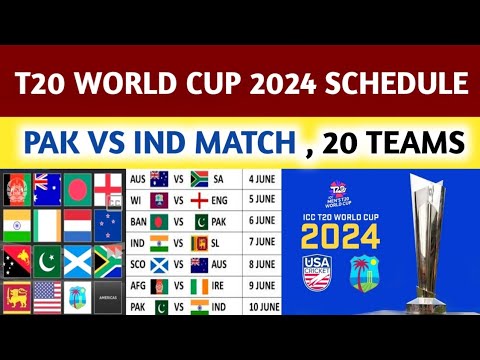 ICC T20 World Cup 2024 Full Schedule | India Vs Pakistan Match | 20 Teams | 4 Groups | T20 WC 2024