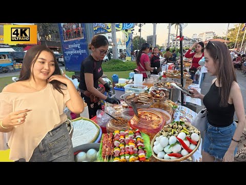 Amazing Street Food at Riverside Collection 🌃  Walking Tour Phnom Penh 🇰🇭