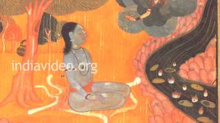Sukra see Rambha in the Clouds- Pahari painting in Basohli Kalam 