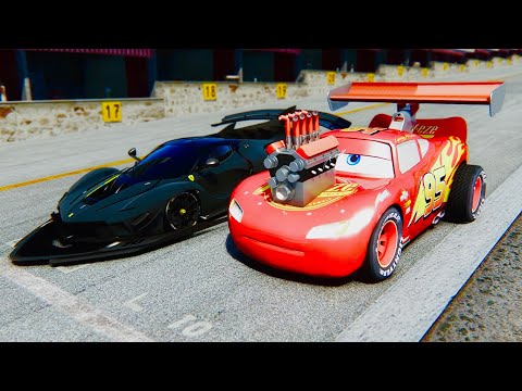 Lightning McQueen Dragster Edition vs Ferrari FXX-K EVO GTR Concept at 24 KM Drag Race