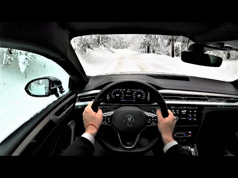 Facelift VW Arteon - Light Off Road POV Test Drive. Winter Forest