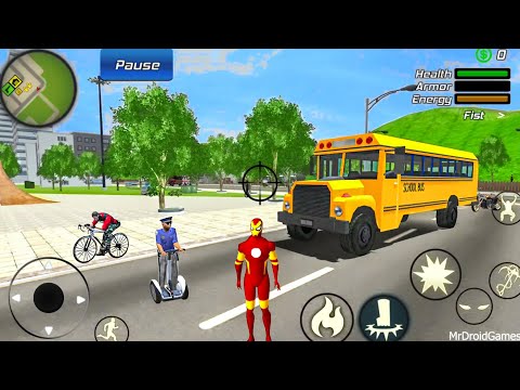 School Bus at Vegas City - Iron Man Rope Hero Ninja Gangster Crime #5 - Android Gameplay