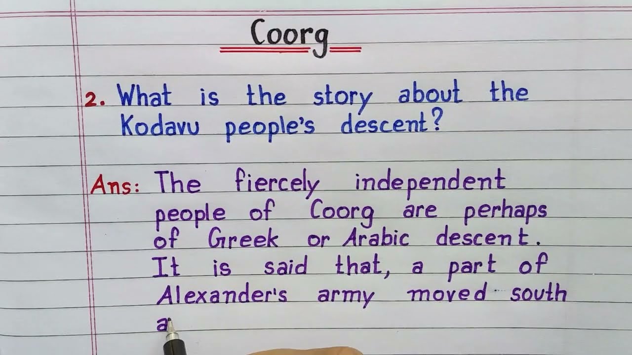What is the story about the Kodavu prople's descent | Coorg | Class 10 English | Best Handwriting |