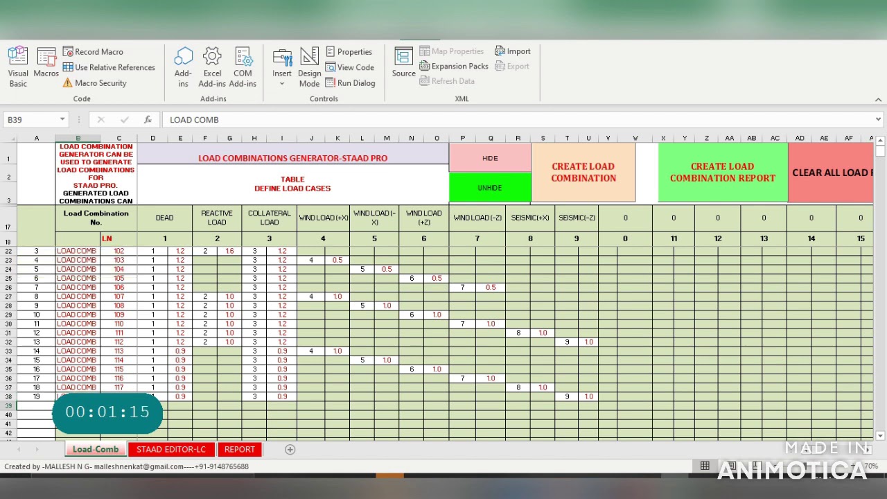 HOW TO CREATE LOAD COMBINATION  FOR STAAD PRO-EXCEL VBA-MACRO