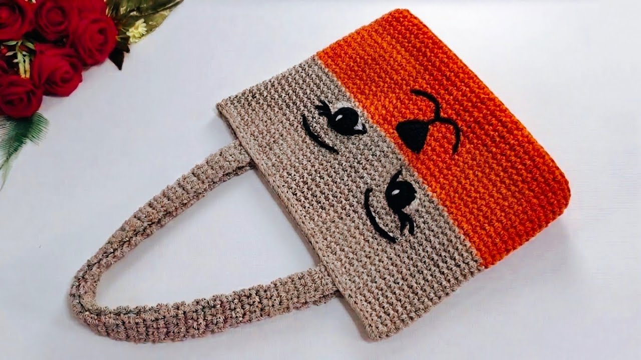 لعشاق التميز: "طريقة عمل حقيبة كروشيه (توتي باج) بوجه حيوان لطيف للمبتدئين!"Crochet tote bag