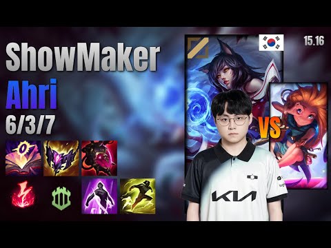 ShowMaker Mid Ahri vs Zoe lol KR solo rank Full Game 15.16 | 쇼메이커 아리 vs 조이