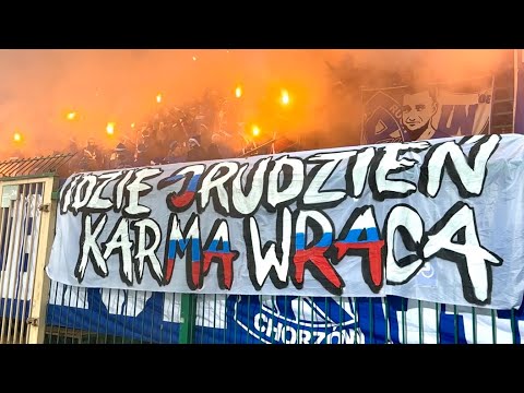 „karMA wRAca” - Ruch Chorzów w Łęcznej z pokazem pirotechnicznym (07.12.2025)