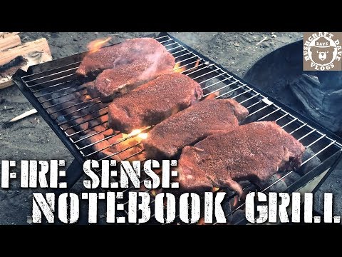 A little Camping & Grilling NY Steaks:  Fire Sense Fold Down Notebook Grill