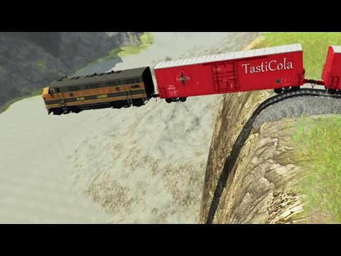 Reverse Trains vs Cliff –BeamNG Drive#34