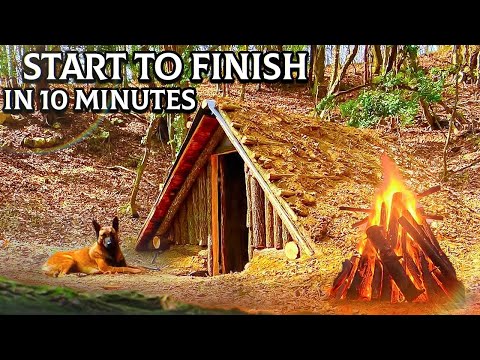 Dugout Shelter Build With Hand Tools- FROM START TO FINISH