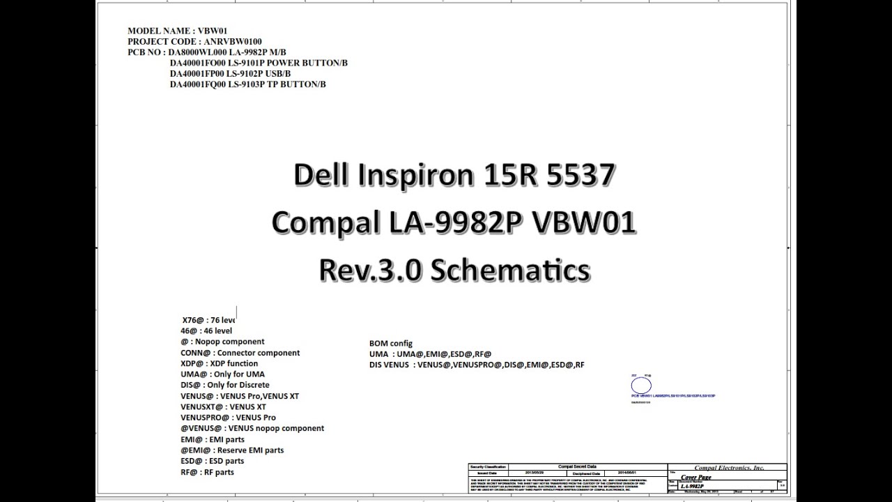 Diagram Dell Inspiron 15R 5537 Compal LA-9982P VBW01 Rev.3.0 | PDF | Schematic and boardview