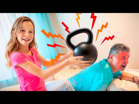 Nastya and dad are having fun